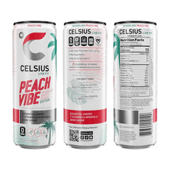 CELSIUS PEACH VIBE Sparkling White Peach, Sugar Free Energy Drink, 12 Fl Oz (Pack of 12)