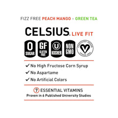 CELSIUS Fizz Free Peach Mango Green Tea, Sugar Free Energy Drink, 12 Fl Oz (Pack of 12)