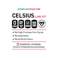 CELSIUS PEACH VIBE Sparkling White Peach, Sugar Free Energy Drink, 12 Fl Oz (Pack of 12)