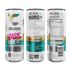 CELSIUS OASIS VIBE Sparkling Prickly Pear Lime, Sugar Free Energy Drink, 12 Fl Oz (Pack of 12)