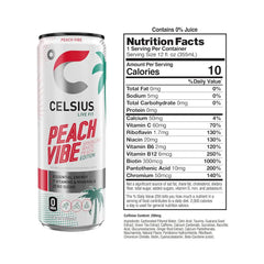 CELSIUS PEACH VIBE Sparkling White Peach, Sugar Free Energy Drink, 12 Fl Oz (Pack of 12)