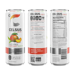 CELSIUS Fizz Free Peach Mango Green Tea, Sugar Free Energy Drink, 12 Fl Oz (Pack of 12)